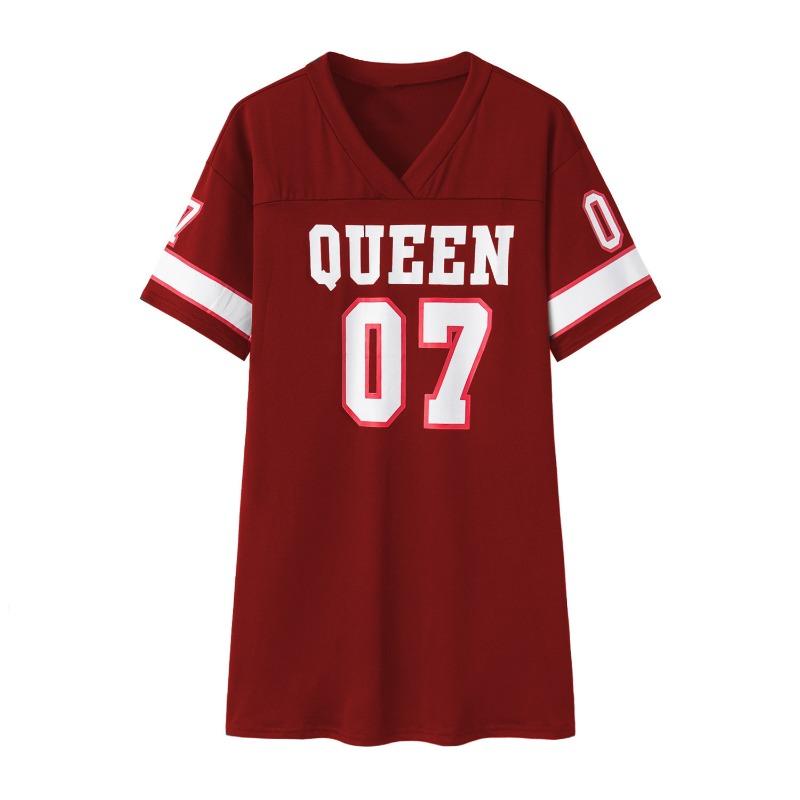 Women European Style Casual Letter Print Short Sleeve V Neck T Shirt Dress