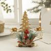 Gold Iron Double Candlestick Home Decors for Holiday Christmas Metal Candle Holders Stand with Pinecones and Berries