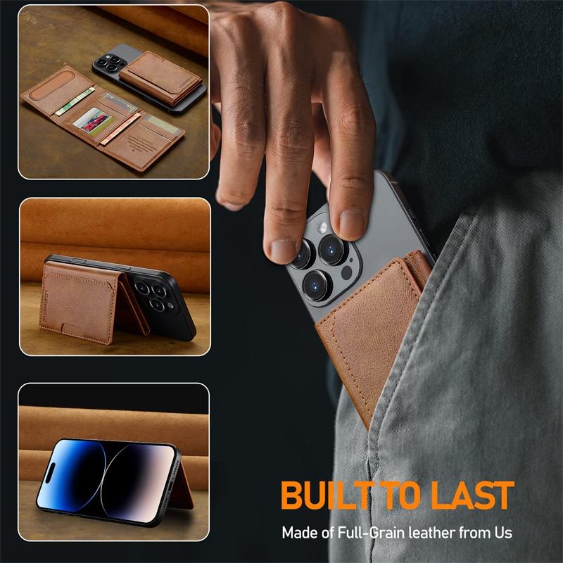 RFID Shielded Credit Card Wallet with Card Slots,Faux Leather Magnetic Suction Cup for Phone & Cards,Phone Wallet Ideal Gift