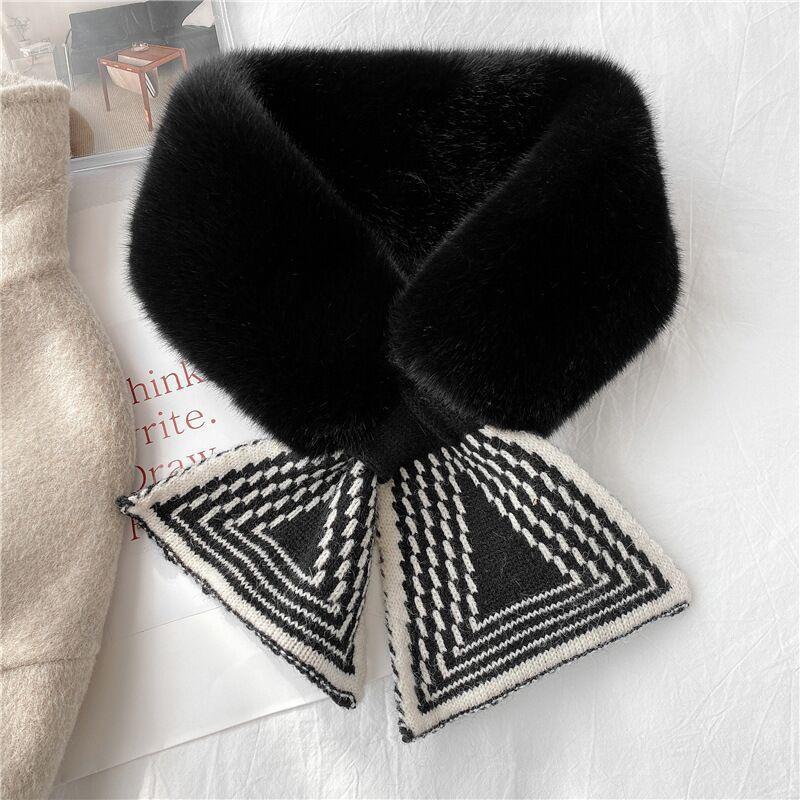 1Pc Scarf Women'S Autumn And Winter Ins Versatile Korean Version Plush Scarf, Striped Thickened Warm Neck Fur Collar