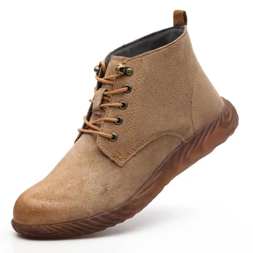 Mens Work Boots Fashion Outdoor Steel Toe Cow Leather Steel Toe Shoes Men Anti Slip Puncture Proof Safety Shoes Boot Man