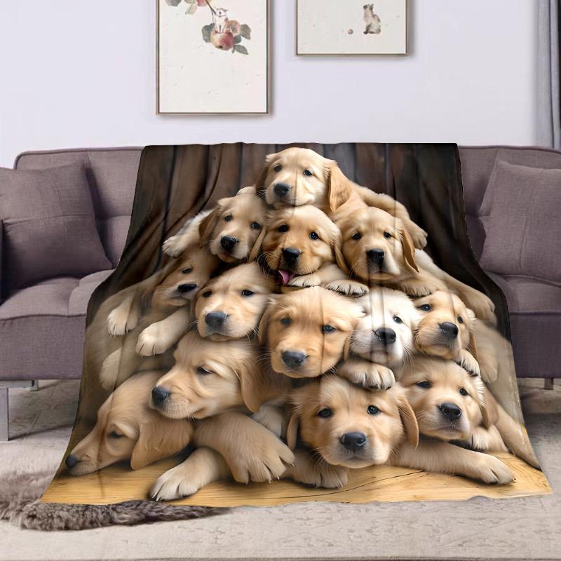 Acogedora Manta de Franela con Estampado de Montón de Perros Golden Retriever - Suave Reversible Confort para Todas las Estaciones para Sofá Cama Oficina y Viajes