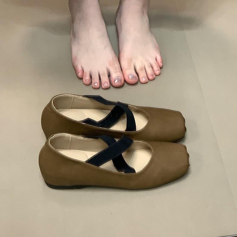 Niche cross-strap ballet shoes 2025 new inner height-increasing square head shallow mouth single shoes