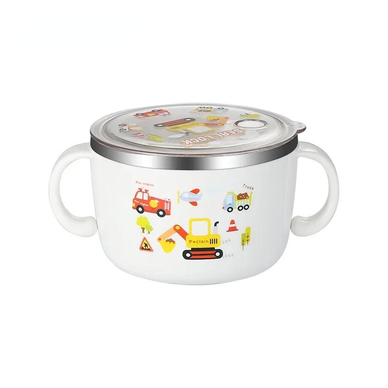304 Stainless Steel Insulated Bowl for Kids Cute Cartoon Noodle Soup Bowl Large Capacity Lunchbox for Students Food Container
