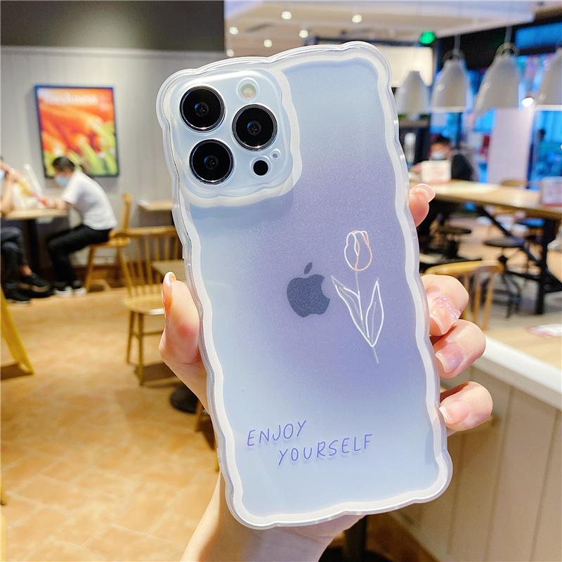Korea Ins Wave Frame Sweet Flowers Phone Case For Iphone 12 11 13 Pro Max Xs Max X Xr Clear Shockproof Soft Cover Cases