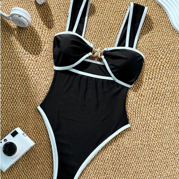 European and American Sexy Solid Color One-piece Swimsuit Pentagram Accessories Swimsuit Set Bikini Bohemian Style