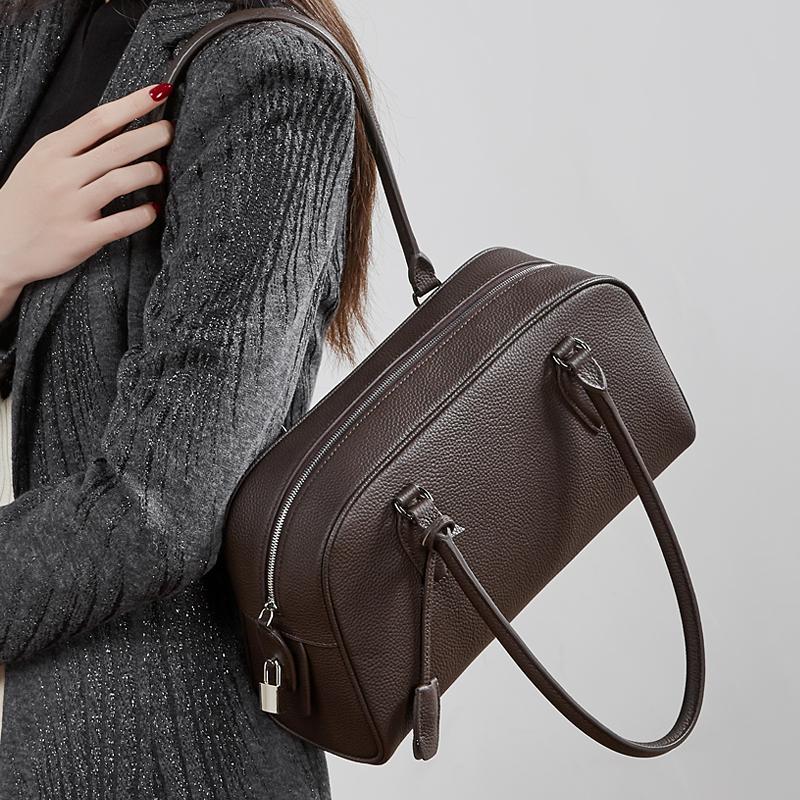 HIFASHION Borse a Spalla in Vera Pelle Stile Bowling per Donna 2026 Grande Capacità Borse Tote Casual Borse a Mano Quotidiane da Lavoro Sotto Braccio