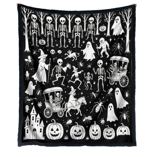 Coloring Blanket for Adults Halloween DIY Blanket, Throw with Ghost Patterns, Color Your Artistic Bedroom Decor Accessories Own Washable Cozy