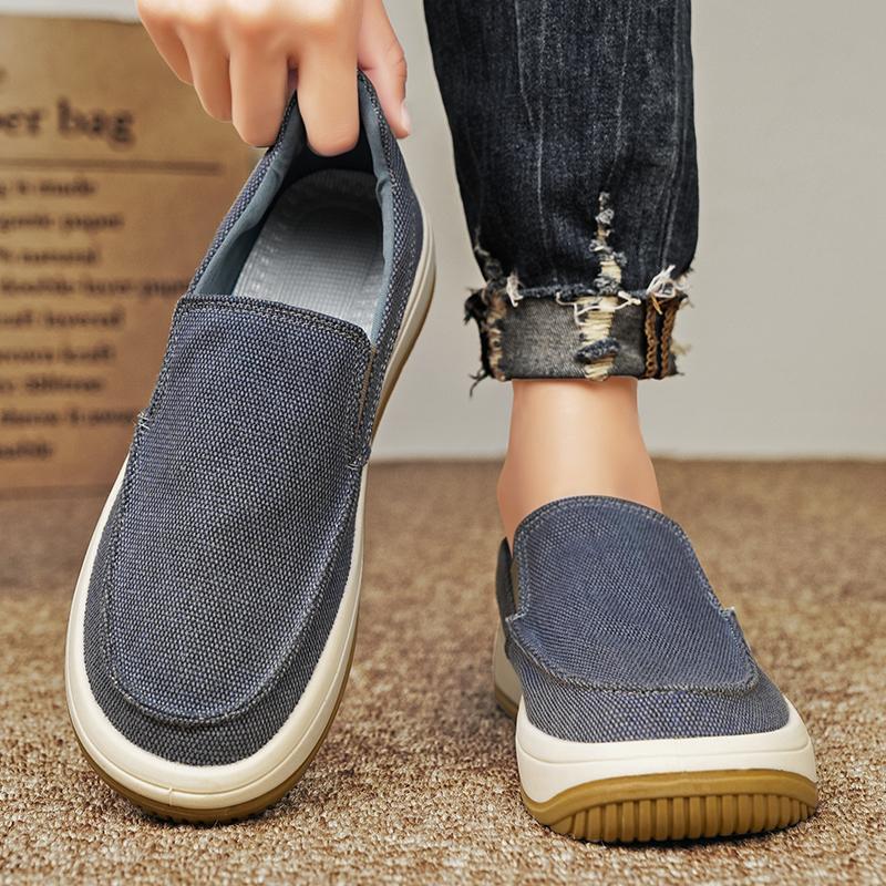 Summer Men Shoes Canvas Sneakers Men Platform Casual Walking Shoes Slip On Male Loafers Man Breathable Street Lazy Shoes