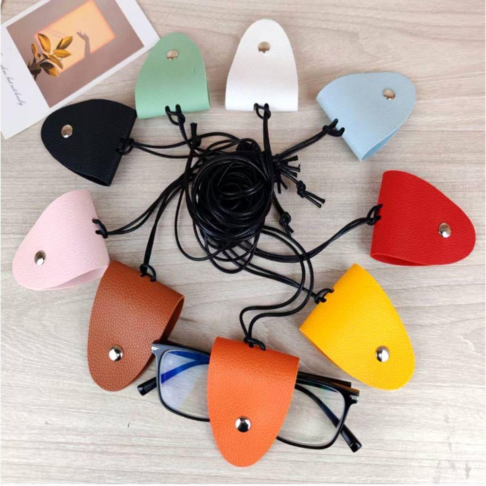 Storage Hanging Rope Eyeglasses Storage Bag Pendant Leather Hanging Neck Pouch  for Unisex