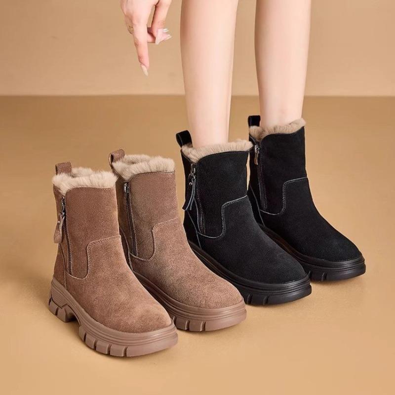 Versatile Shoes with Fleece-lined Short Boots - New Style Snow Boots, Mid-calf Thick Heel, Cotton Boots