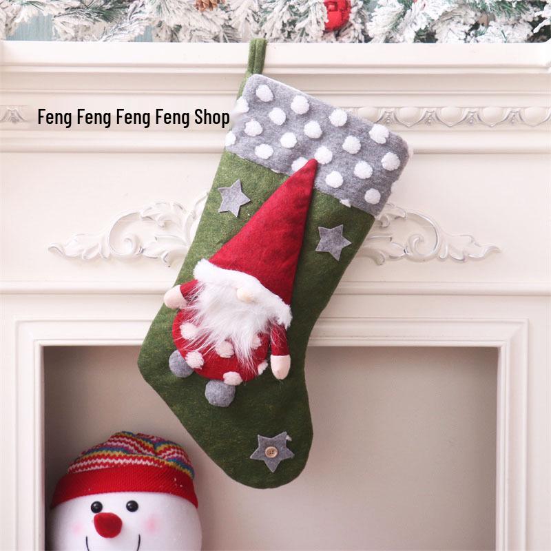 Large Lambswool Christmas Stocking Bag with Faceless Doll зелёный