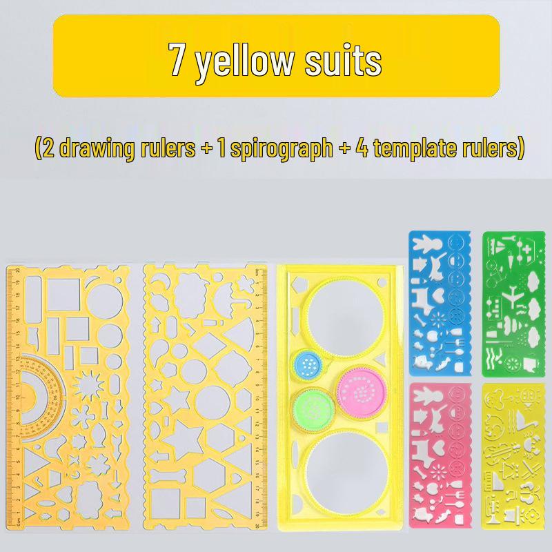 Elementary Students' Multifunctional Ruler Set: Includes Straight, Template, Circle, Hollow, and Variable Kaleidoscope Rulers