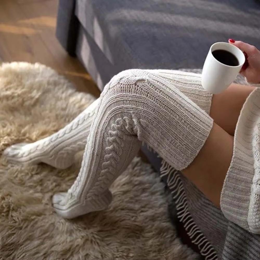 Thick Women's Socks Winter Warm Over Knee Long Socks Trendy Knitted Stockings  Gift