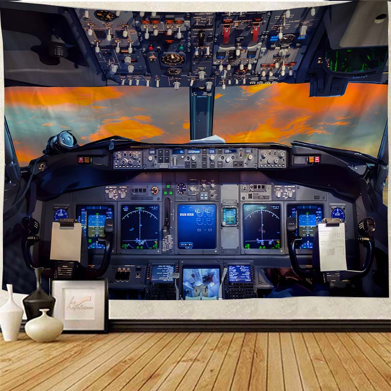 Education Wall Art Decorative Aircraft Cockpit Control Room Printed Tapestry Bedroom Living Room Background Cloth tapiz