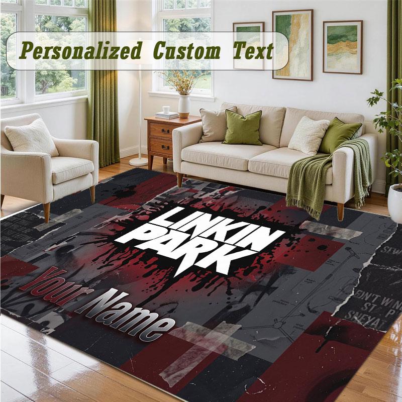 Crystal Velvet Square Rug Custom NameLinkin Park Pattern Non Slip Home Floor Decor Rug