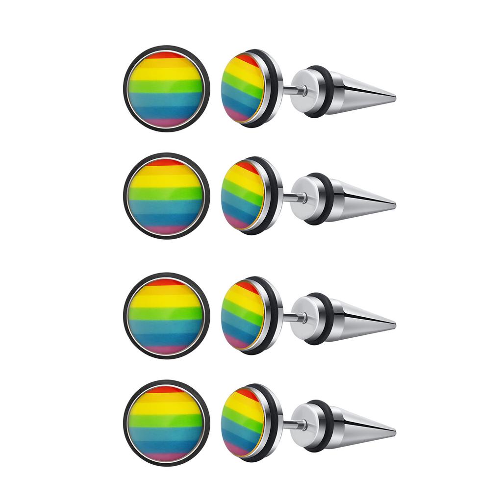 LGBT Pride Stud Earrings for Men Women,Anti Allergy Stainless Steel Rainbow Round Small Earrings,Gay Lesbian Couple Jewelry