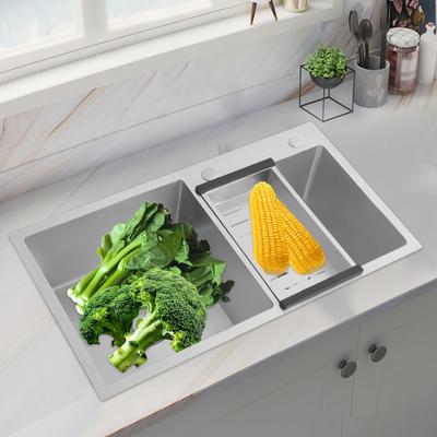 Tezgah Altı Mutfak Lavabosu, 30" x 17" Çift Gözlü Paslanmaz Çelik Gömme Mutfak Lavabosu, Süzgeç ve Çift Hazne Aksesuarları ile, Siyah