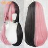 Synthetic Long Straight Lolita Wig with Bangs Wig Girl Cute Ombre Pink Blonde Black Cosplay Party Halloween Harajuku Wig