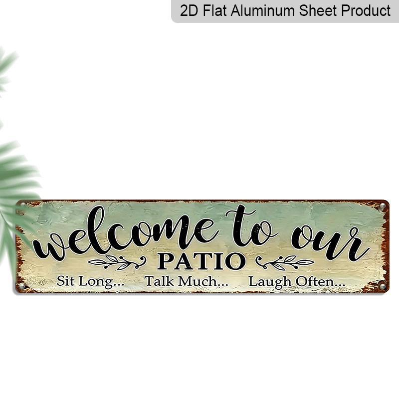 

Vintage Sign Welcome To Our Patio Alumium Decorative Sign - 16.0x4.0inch Rustic Wall Art with Embossed Mosaic Vine, Waterproof and Dustproof 40cm x 10cm