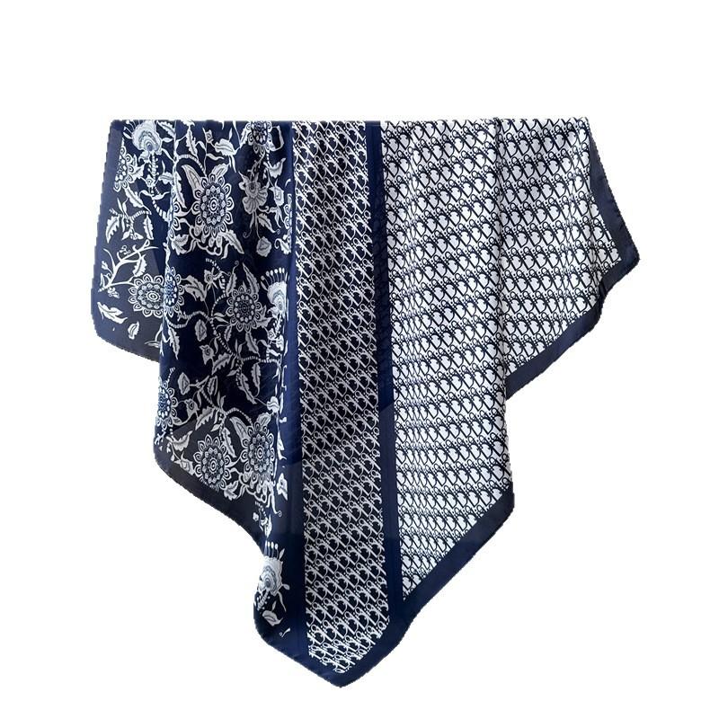 Korean Version Of Flower Simulation Silk High-End Printing Large Square Scarf Silk Scarf Shawl Headscarf Neck Protection Scarf Decorative Scarf