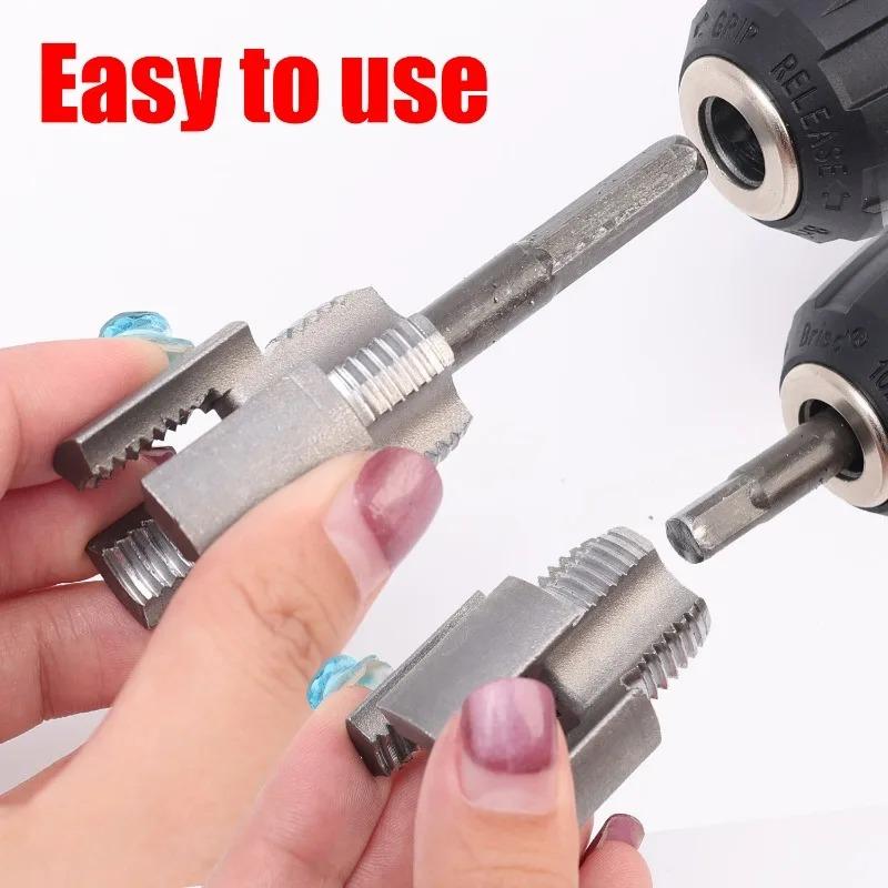 Carbon Steel Pipe Threading Tool All in One Hand Drill Adapter Internal External Thread Reamer Plumbing Kit Compact Double Head