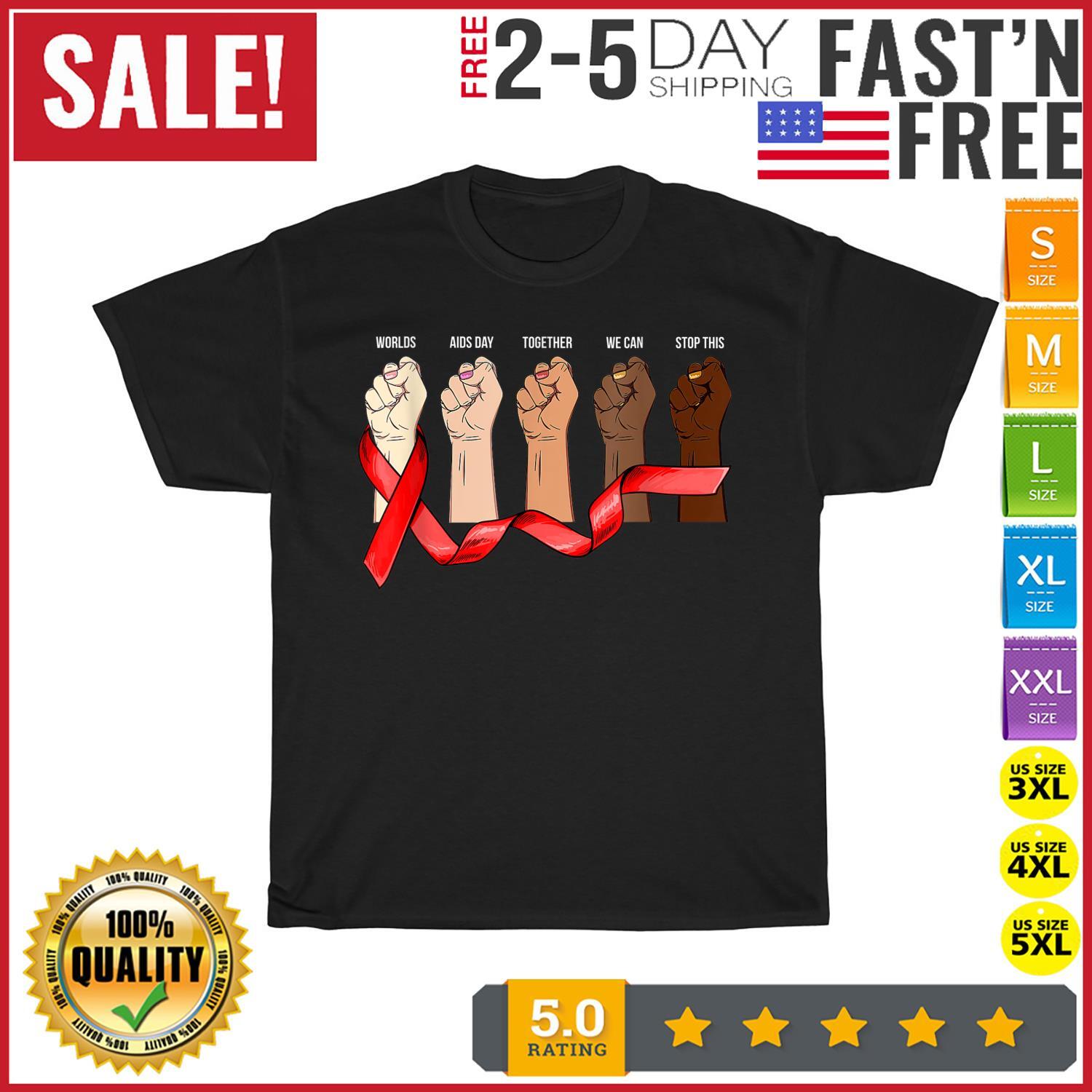 Red Ribbon World Aids Day Hands Support Hiv Awareness Month T Shirt Mens Womens Tees Top Men Women S