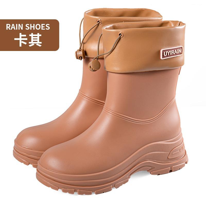 Short rain shoes thick-soled women's rubber shoes outdoor wear non-slip water boots thickened water shoes velvet short rain boots fashion