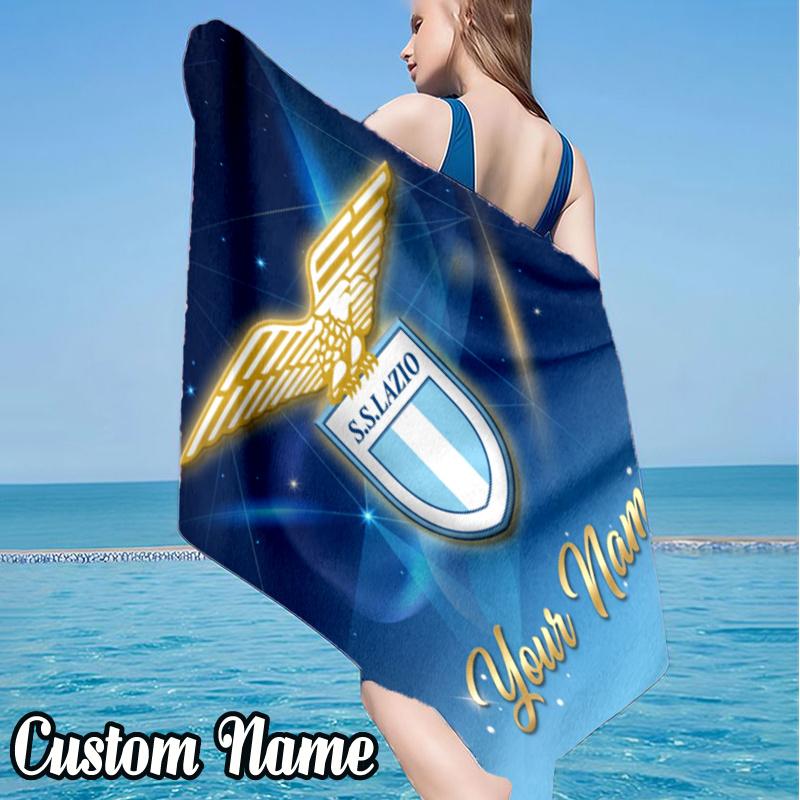 Custom Name Lazio Football Beach Towel - Soft, Ultra-Absorbent Microfiber, Lightweight, Perfect for Beach, Parties, Travel, Camping