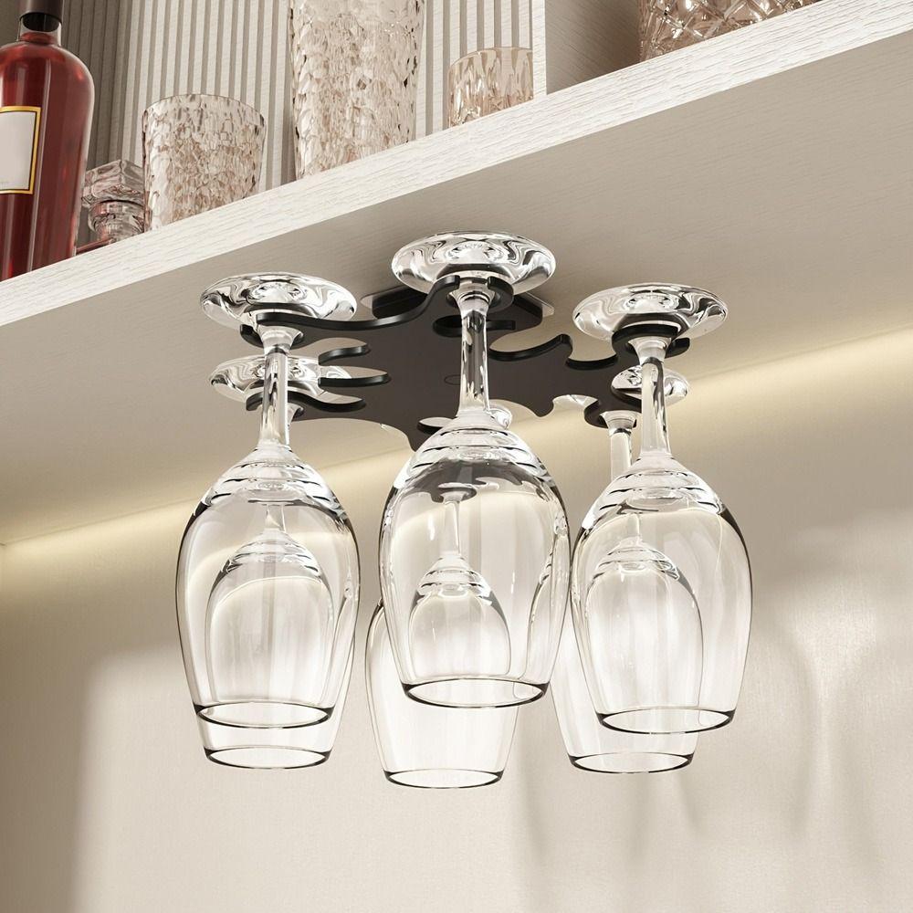Wall Mounted Rotating Wine Glasses Rack No Punching Inverted Goblets Rack Cabinet Storage