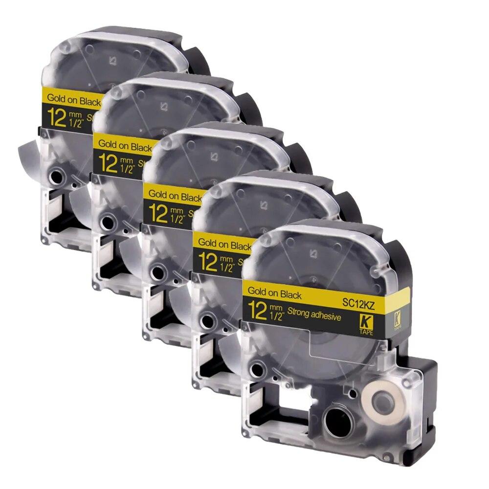 5 pachete 12 mm negru pe alb etichetă compatibilă Epson LC-4WBN / SS12KW SC12RW SC12YW ST12KW pentru imprimanta Epson LW300 LW400 500 600