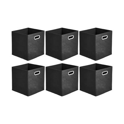 Amazon Basics Foldable Fabric Storage Boxes with Handles, Black, Set of 6