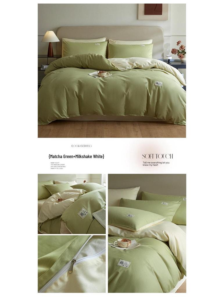 Jednobarevná sada ložního prádla z čisté bavlny - Měkká 4dílná pro citlivou pokožku