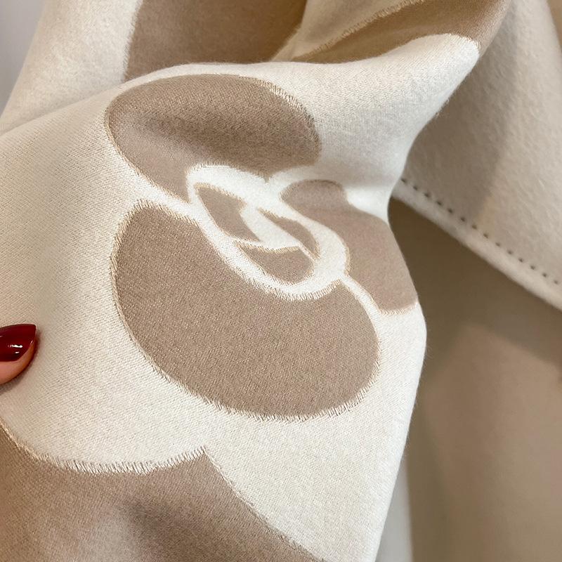 Winter Thick Warm Double Cashmere Scarf Shawl For Women Fashion Lady Long Camellia Temperament Blanket Bandana