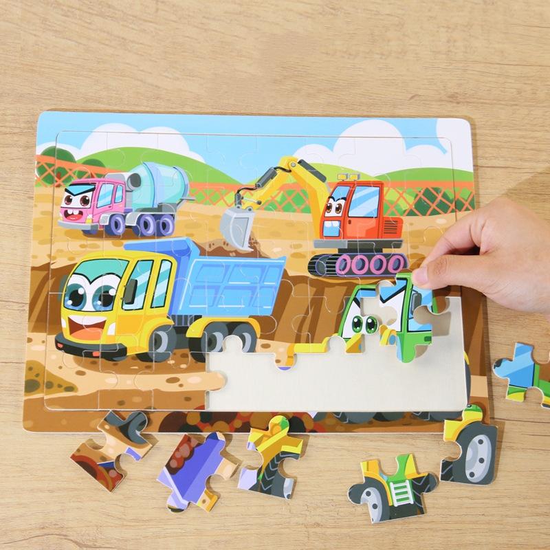 Kinder 40-teiliges Montessori-Spielzeug Holzpuzzles Cartoon-Tier-/Fahrzeug-Intelligenz-Puzzle 3D-Puzzle Lernspielzeug