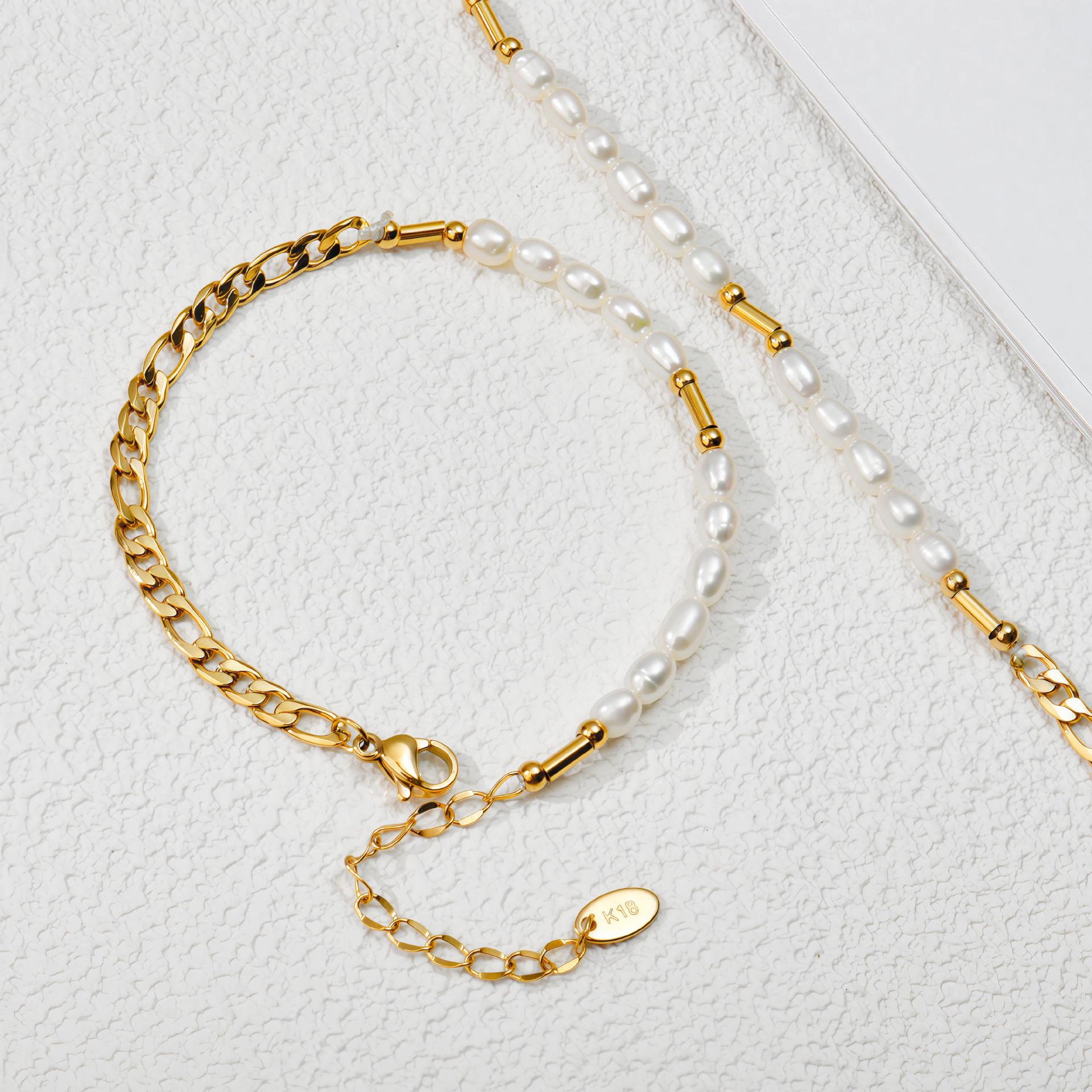 Wind Baroque Freshwater Pearl Chain Titanium Steel Bracelet Personalized Versatile Girlfriend Jewelry