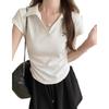 Front shoulder sweet casual versatile short-sleeved t-shirt women's summer fashion college style POLO collar student top tide