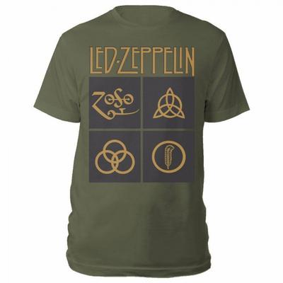 Led Zeppelin Unisex-Erwachsene Goldsymbole im schwarzen quadratischen T-Shirt