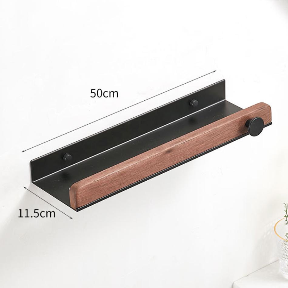 White Bathroom Shelf with Towel Bar Wood Aluminum Wall Mounted Lavatory Bath Shower Shampoo Soap Storage Holder Organizer Rack