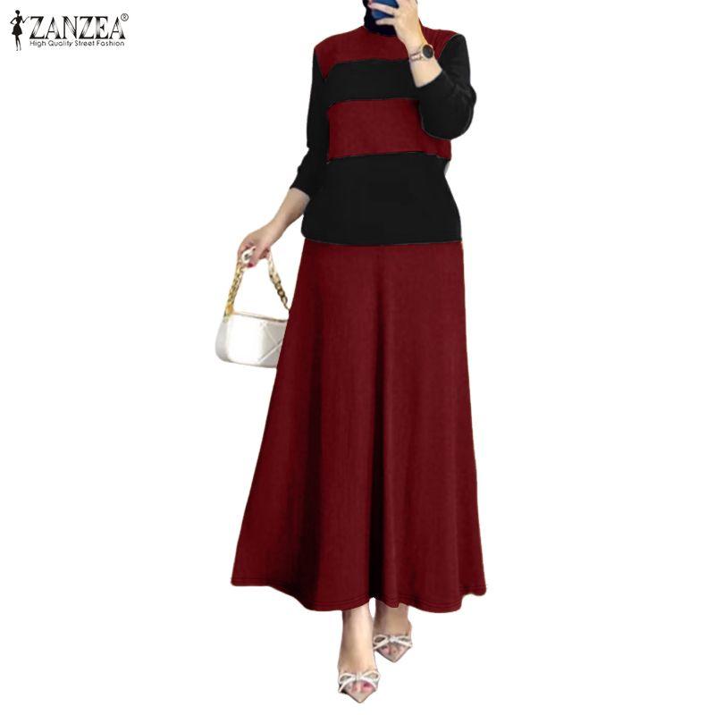 ZANZEA Damen Langarmbluse und Lange Röcke Muslimische Zweiteiler-Anzugsets