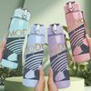 1PC Mode Black Wave Square Logo Print 750ml Colorful Plastic Sports Water Bottle Leakproof Pop Up Lid with Straw for Outdoor Work Home Use