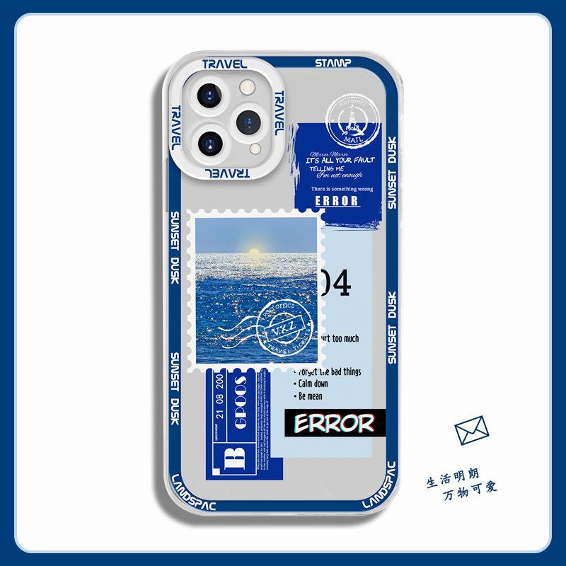 European and American ins style stamp Apple 16Pro mobile phone case 14Plus transparent anti-drop protective case iPhone17 soft case