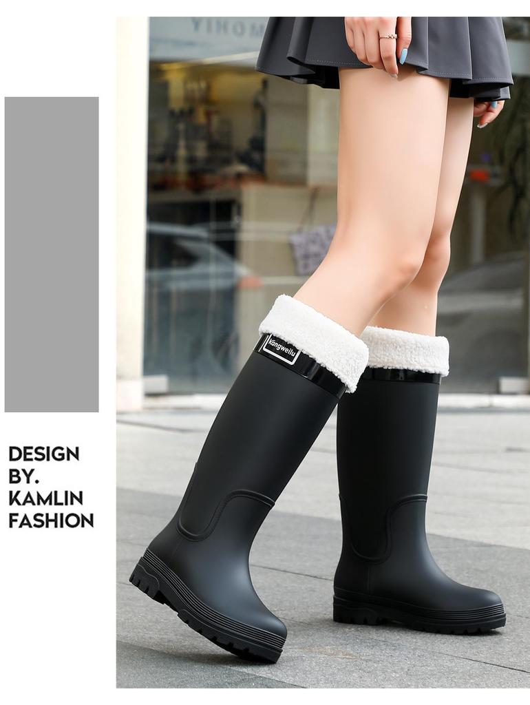 Bottes de pluie imperméables doublées polaire pour femme - Antidérapantes, à semelles épaisses, idéales pour la randonnée en forêt tropicale