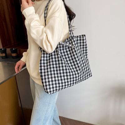 Summer New Plaid Fresh and Beautiful Cloth Bag Sweet Literary Niche Retro Shoulder Underarm Portable Women's Bag