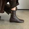 Retro style round head elastic short boots for women's autumn and winter new inner height increase simple thin boots brown versatile small ankle boots