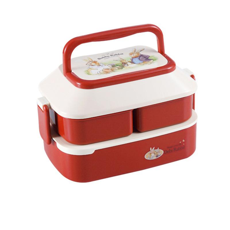 Tragbare Bento-Box mit Fächern, doppellagig, niedliche Kaninchen-Lunchbox mit Griffaufbewahrung