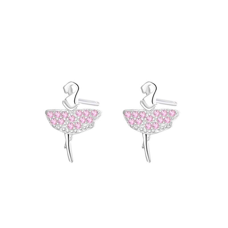 S925 Sterling Silver Ballerina Girl Stud Earrings - Elegant, Exquisite, Full Diamond Design