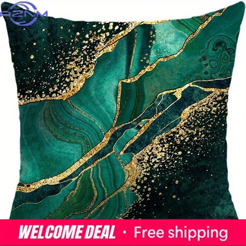 Green Crack Geometric Decoration, Pillowcase Ultra-Soft Polyester Material Living Room Sofa Back Car Pillowcase Decoration