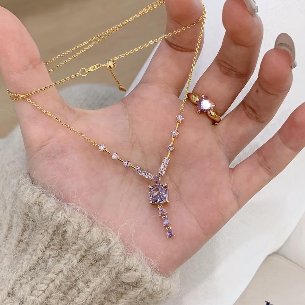 Nine Purple Isolation Fire Purple Diamond Super Fairy Necklace Women'S Fashion Luxury Zixia Fairy Set Ring