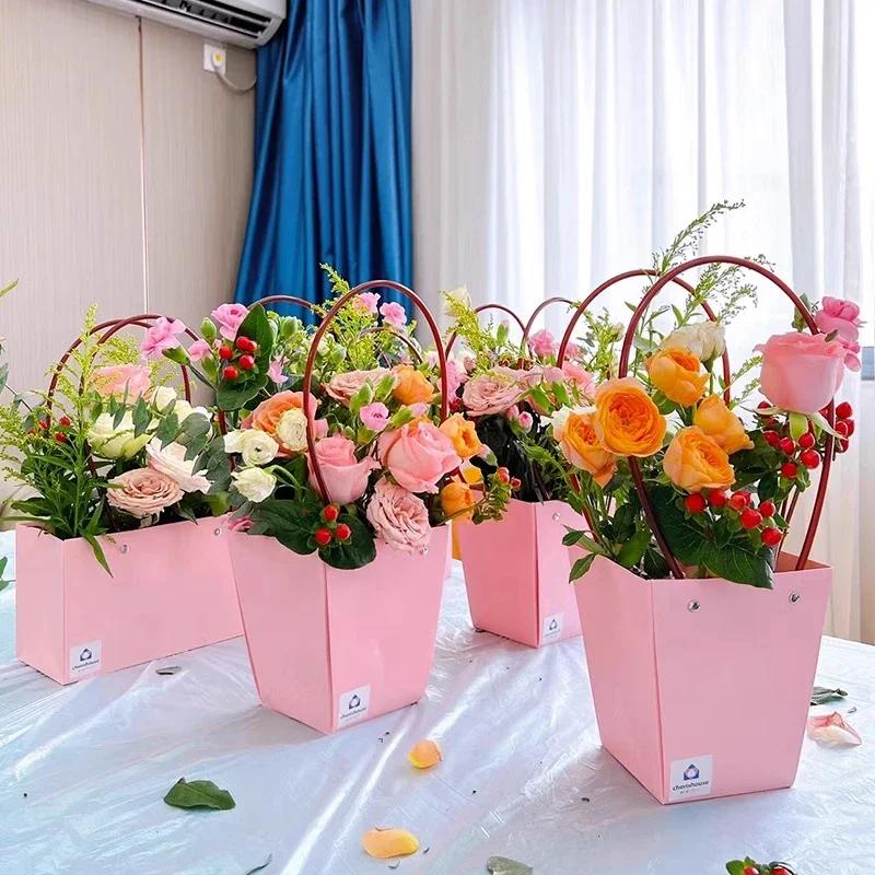 Festa de Casamento Rosa Flor Caixa de Presente Buquês de Flores Embalagem Caixa de Papel Sacola de Transporte Cesta de Armazenamento Dia dos Namorados Aniversário 10 PEÇAS